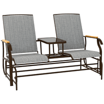 CILJKU 2-Person Outdoor Glider Bench with Table – Patio Swing Chair, Breathable Mesh Seats, Rocking Glider for Garden, Yard, or Patio