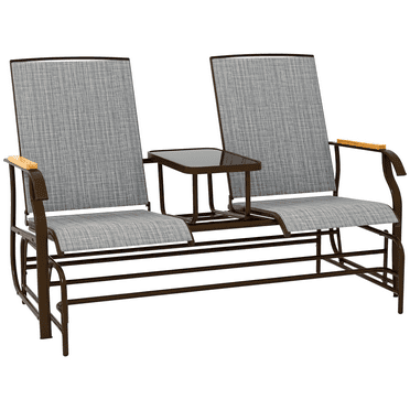 CILJKU 2-Person Outdoor Glider Bench with Table – Patio Swing Chair, Breathable Mesh Seats, Rocking Glider for Garden, Yard, or Patio