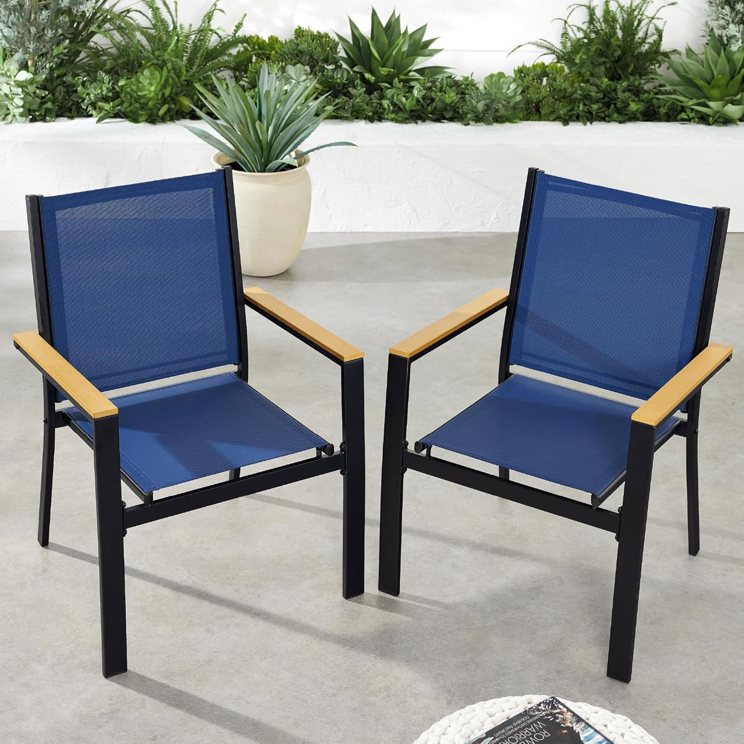 Personalized Stackable Chairs CILJKU Set of 2 Stackable Outdoor Textilene Chairs, All-Weather ...