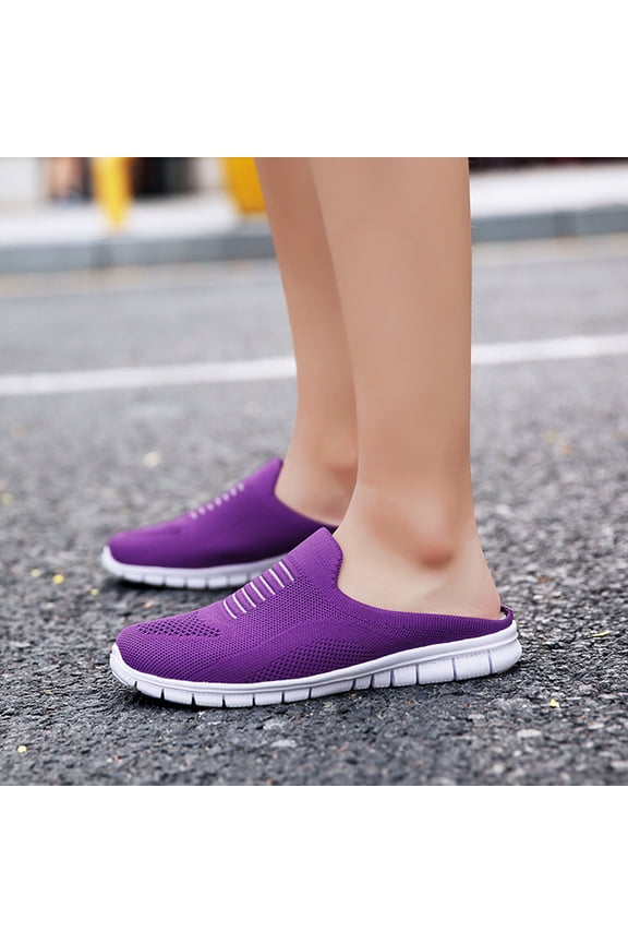 1 Pair No Shoelace Casual Shoes Purple Comfortable Gauze Flat Adult Women Daily Going Out
