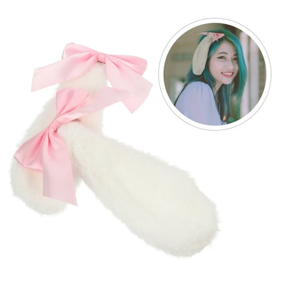 CIMAXIC 1Pair Lolita Bunny Ears Barrettes Plush Hairpins for Theme Party Accessories