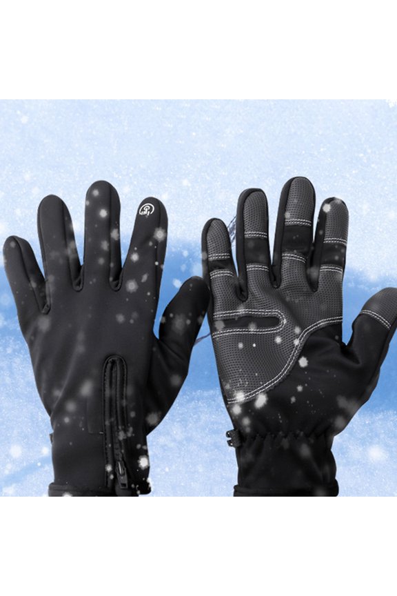 Touch Screen Winter Gloves Black Polar Fleece Windproof Waterproof 1Pair