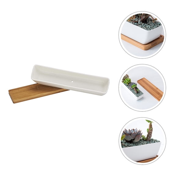 CIMAXIC Ceramic Planter Rectangular Flowerpot for Home Decoration 1 Set