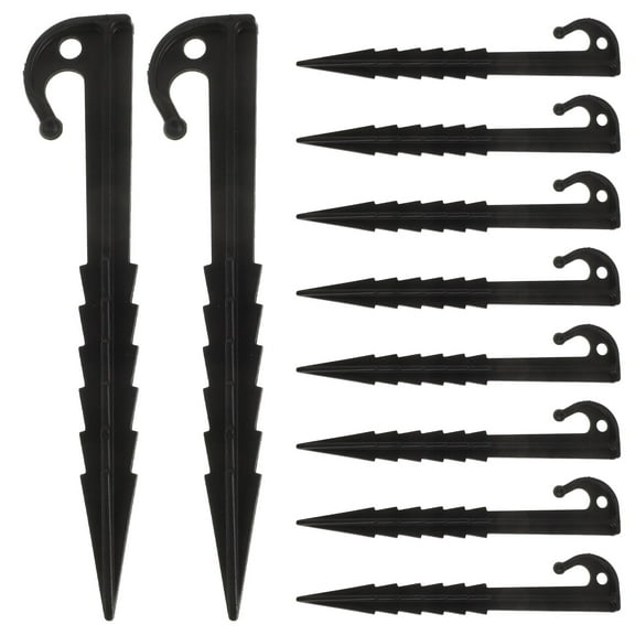 CIMAXIC 10Pcs Plastic Tent Stakes Black for Camping Canopy and Windproof Use