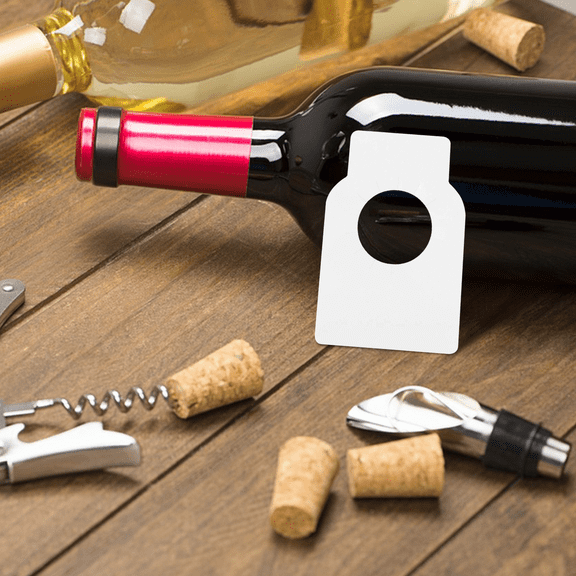 CIMAXIC 100Pcs White Lightweight PVC Double Side Reusable Tags for Wine Bottle Labeling and Decoration