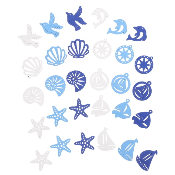 CIMAXIC 100pcs Craft Shells Beach Room Decor Blue Wooden Cutouts for DIY Projects