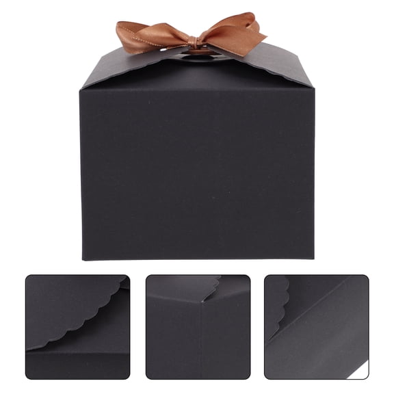 CIMAXIC 10Pcs Elegant Black Cardboard Cake Boxes with Bow Knot for Safe Cake Packaging
