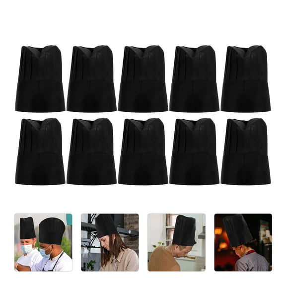 CIMAXIC 10Pcs Black Nonwoven Chef Hats Kitchen Cooking and Catering Use
