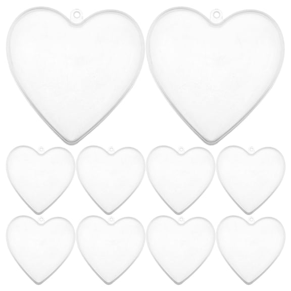 CIMAXIC Set of 10 Clear Plastic Heart-Shaped Fillable Ornaments, Transparent Craft for Wedding and Party Decorations, High Clarity Plastic