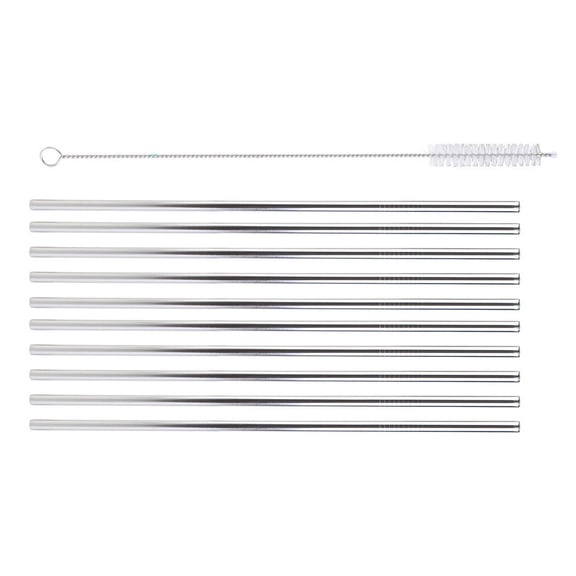 CIMAXIC 11-Piece Stainless Steel Reusable Drinking Straws Set with Cleaning Brush for Cold and Hot Drinks