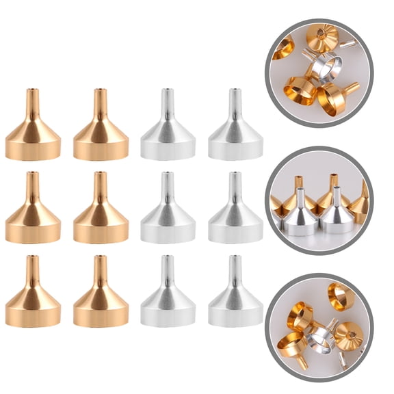 CIMAXIC 12Pcs Tiny Funnels for Filling Small Bottles Golden Metal Precision Tools Funnel