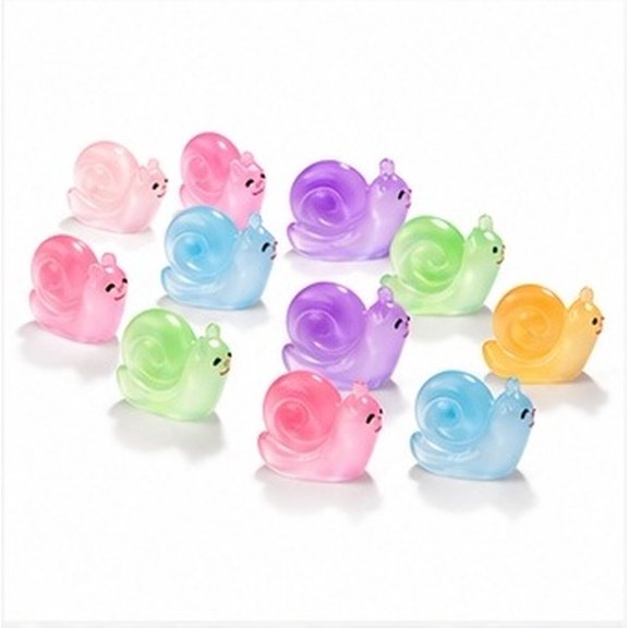 CIMAXIC 12Pcs Tiny Resin Snail Figurines Glowing Assorted Colors for Micro Landscape Decor