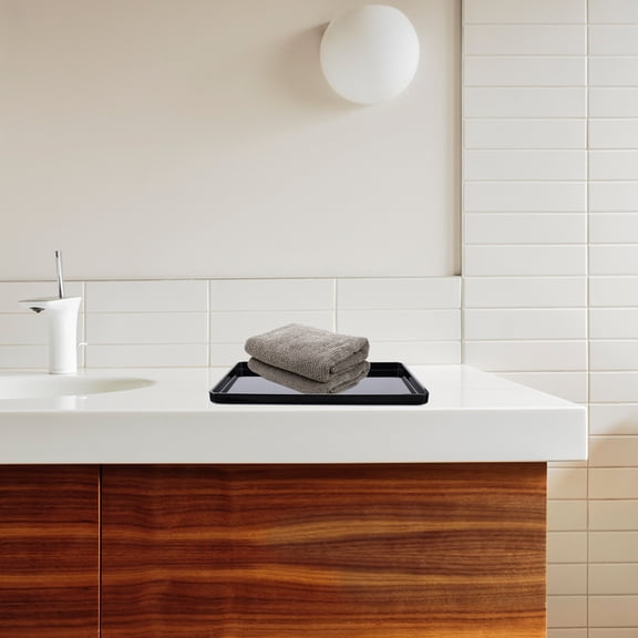 CIMAXIC 1Pc Simple Black Acrylic Bread Plate and Bathroom Storage Tray