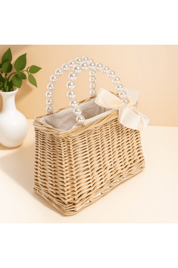 1Pc Fashionable Khaki Straw Handbag with Accent for Vacation and Shopping