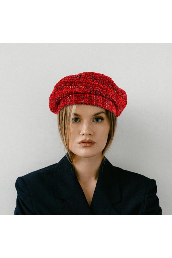 Beret Hat Casual Style Red Acrylicfibres 1Set