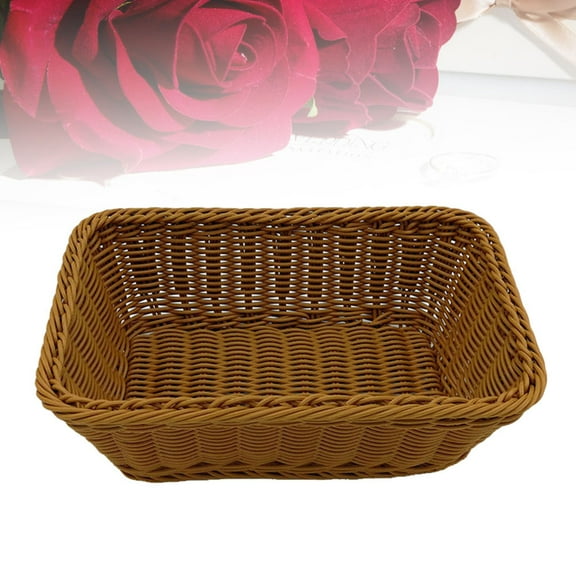CIMAXIC Wicker Baskets Brown Plastic Rattan for Outdoor Picnic 1Set 11.8X7.9X2.8In
