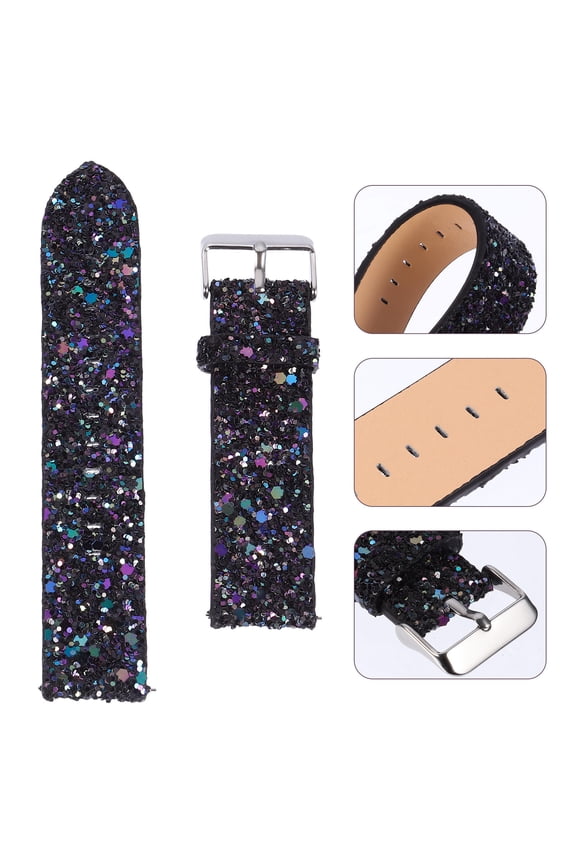 1Pc Black Replacement Watch Strap with Shiny Finish Practical and Easy to Adjust