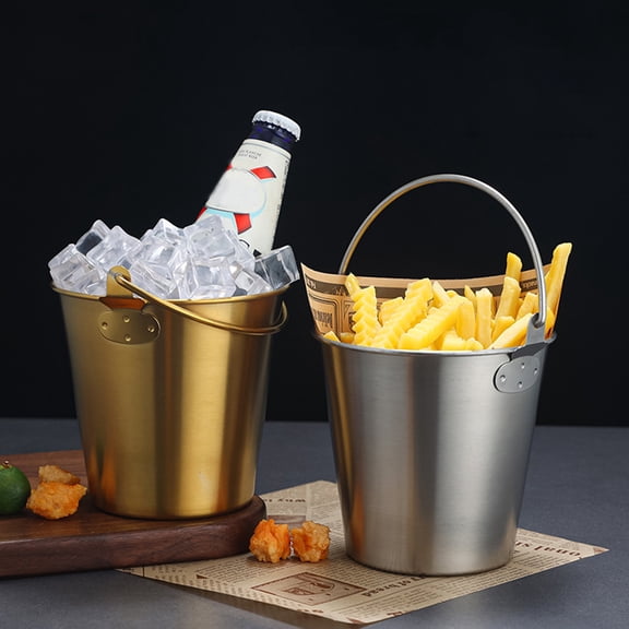 CIMAXIC Stainless Steel Ice Bucket Round Simple Design Silver 1Pack