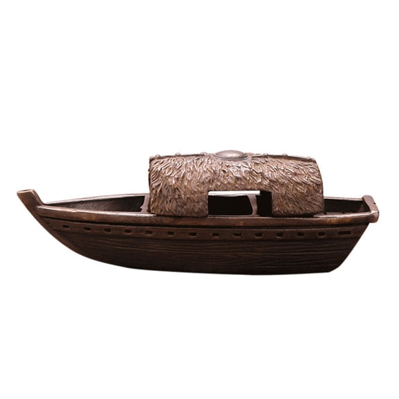 CIMAXIC 1Pc Coffee Copper Fishing Boat Figurine for Desktop Store Home Decorative Ornament