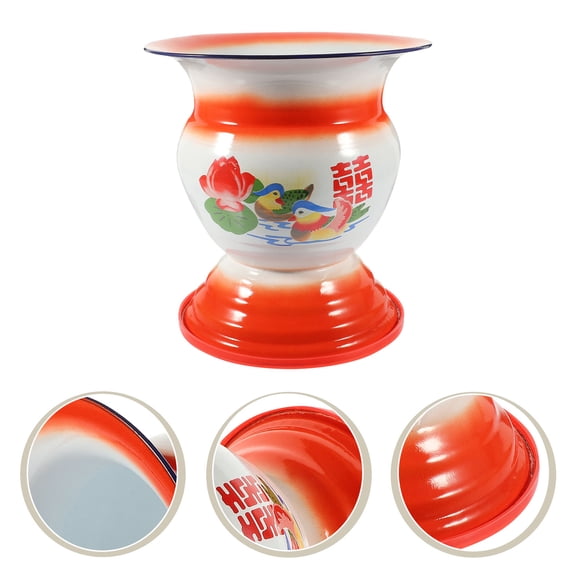CIMAXIC 1Pc Red Enamel Fruit Basket Creative Chinese Xi Storage Holder for Kitchen Snacks and Decor