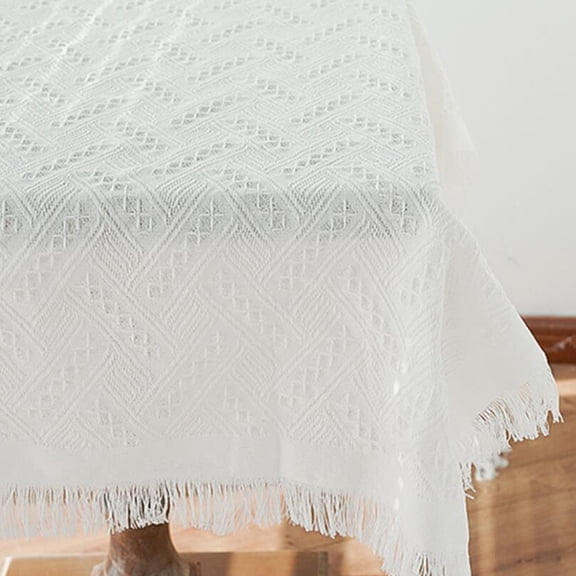 CIMAXIC 1Pc White Fringe Tassel Table Cover for Home Decor and Photography Background Stylish Design