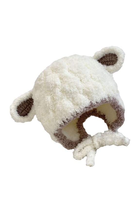 1Pc White Plush Ear Protection Cap Fashionable Winter Hat for Decoration and Warmth