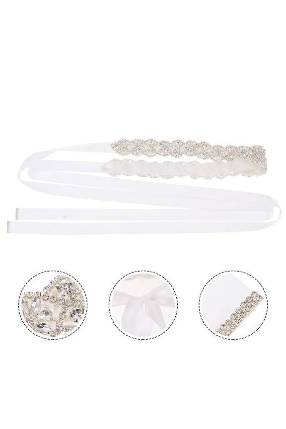 1Pc White Bridal Waistband Rhinestone Sash Wedding Dress Accessory for Ceremony