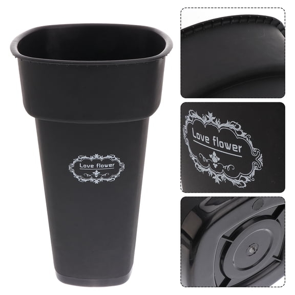 CIMAXIC 1Pc Premium Black Plastic Flower Container Simple Floral Pot for Desktop