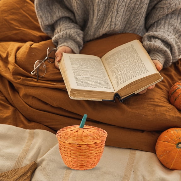 CIMAXIC Pumpkin Shape Storage Basket Decorative Prop Orange Bamboo 1Set For Office Use