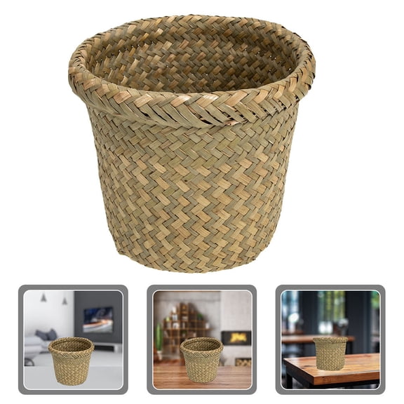CIMAXIC 1Pcs Round Woven Basket Wicker For Trash Collection In Bedroom And Office
