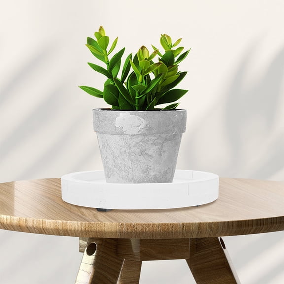 CIMAXIC Display Tray Round Planter Tray White Cement Like Texture 1Pcs For Potted Plants