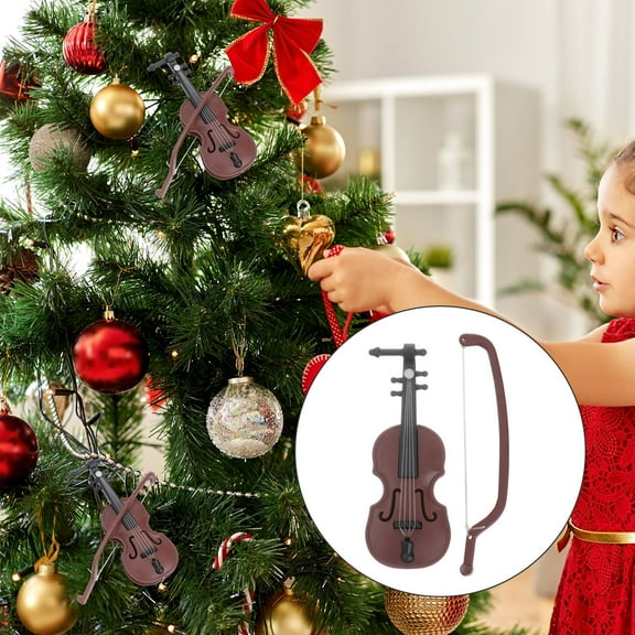 CIMAXIC 1Pcs Tree Hanging Violin Christmas Ornament Brown Wooden Texture Classic Design Holiday Decor