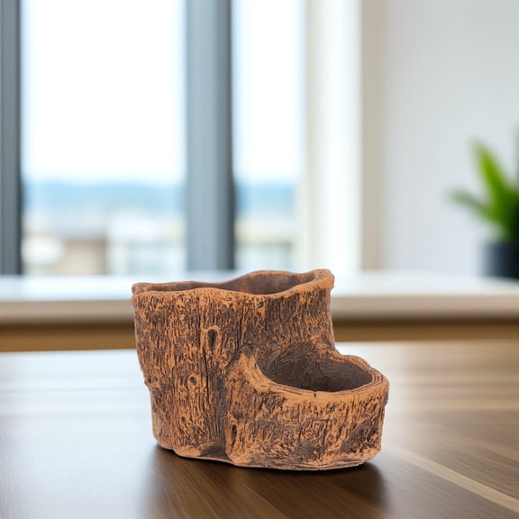 CIMAXIC 1Set Log Planter Brown Cement Material for Small Cactus Plants in Home