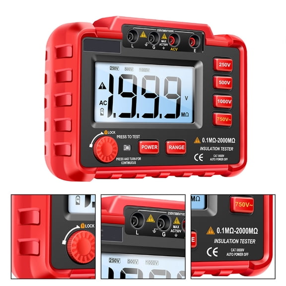 CIMAXIC Digital Insulation Tester for Home Use Red ABS and Rubber with LCD Display and High Indication 500V 1000V