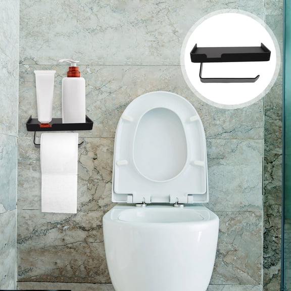 CIMAXIC 1Set Wall Mounted Toilet Paper Roll Rack Bathroom Storage Stainless Steel Rectangular Black