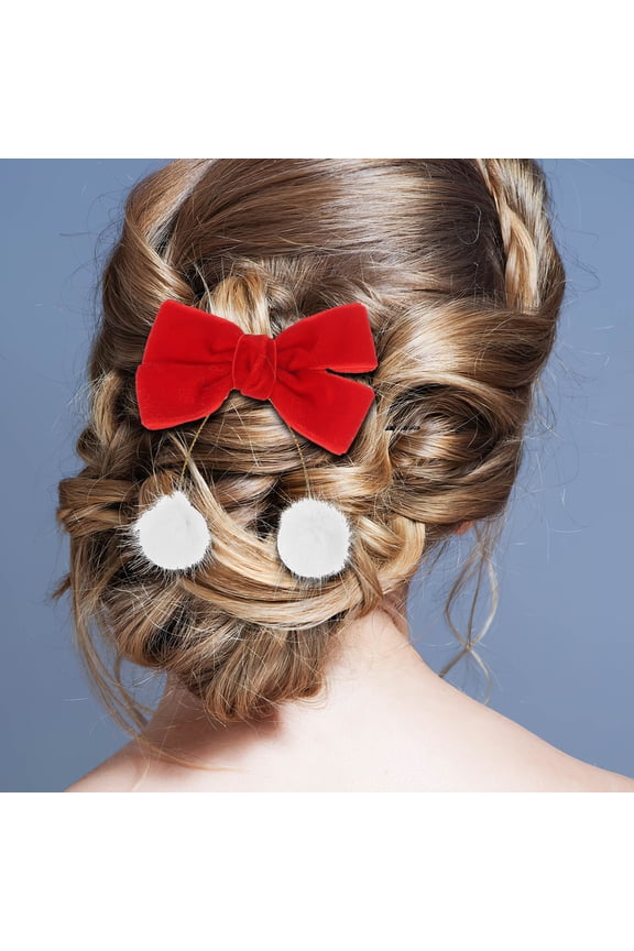 2 Pairs Velvet Hair Bows with Furry Design for Christmas Party Accessories