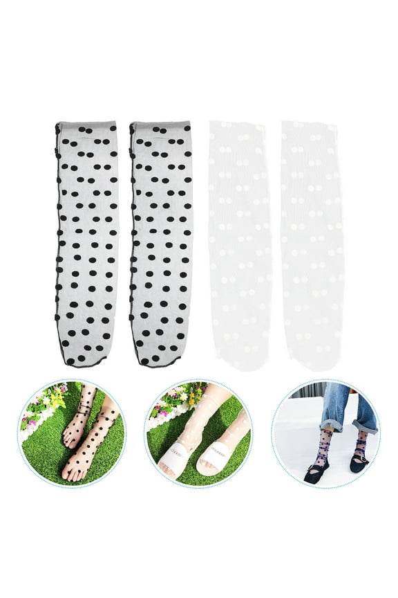 2Pairs Tulle Polka Dot Middle Stocking with Skin Friendly Material and Breathable Design for Wearing