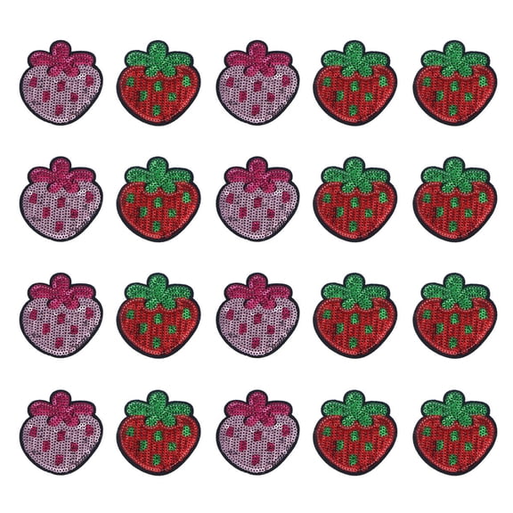CIMAXIC 20Pcs Strawberry Shape Sequins Embroidery Patch for Clothes Decor and Crafts