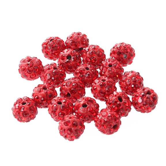 CIMAXIC 20 Pieces Red Round Drilling Spacer Beads with Sparkling Rhinestones for Home Decor and Craft Projects