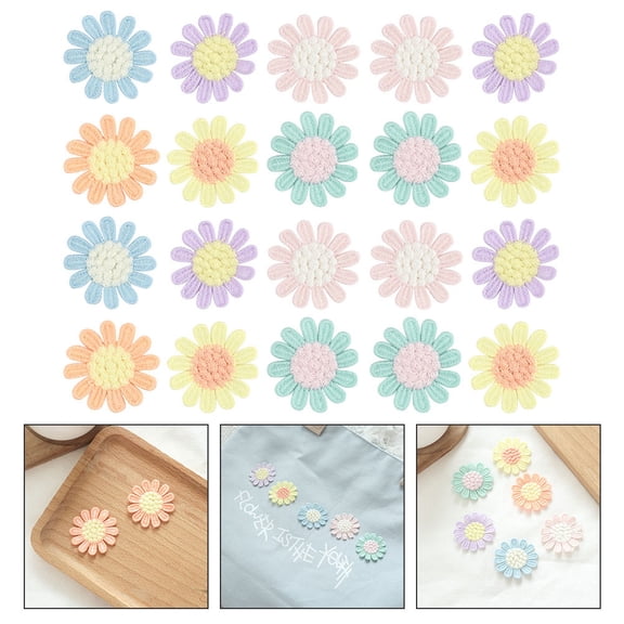 CIMAXIC Flower Shaped Cloth Appliques Assorted Colors Cotton Thread for DIY Crafting 20Pcs