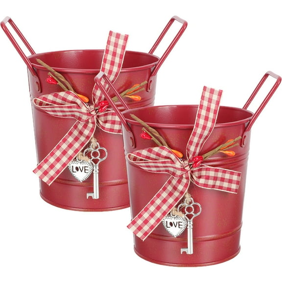 CIMAXIC Metal Flower Vase Red Galvanized Iron 2Set for Decor