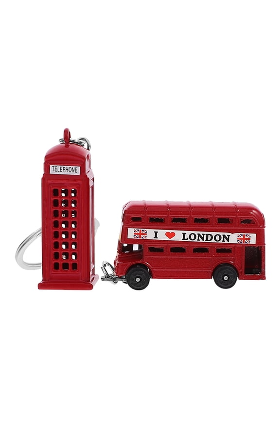 Set of 2 Vintage English Style Red Zinc Alloy Keychains for Decorative Use