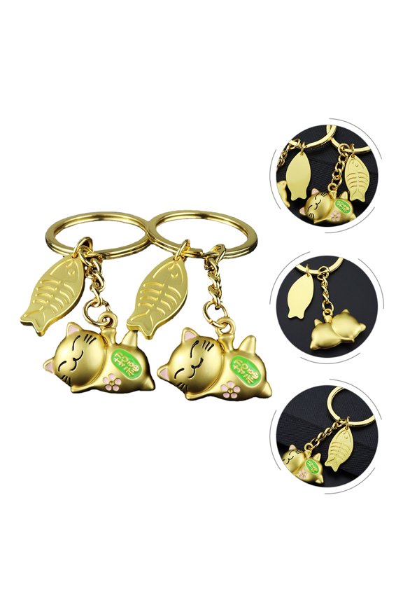 2Pcs Cat Key Pendants Cat Key Chains Zinc Alloy Decorative Accessories