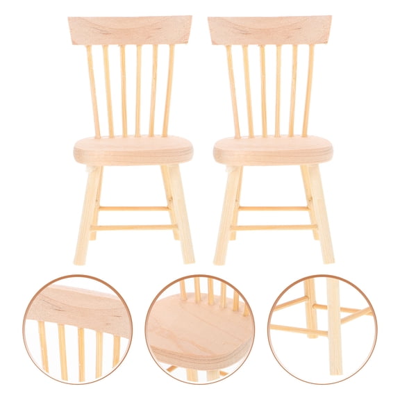 CIMAXIC 2Pcs Tiny Chair Models Wood Dollhouse Mini Chairs Photography Layout Props