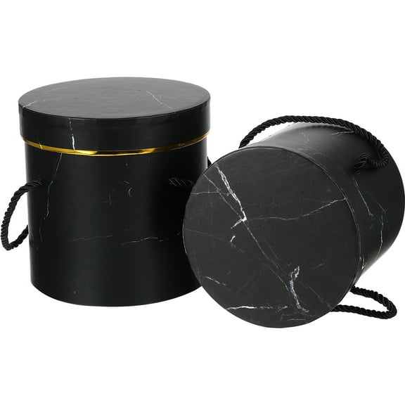 CIMAXIC 2Pcs Cylindrical Flower Storage Boxes Black Cardboard Valentine's Day Flower Packaging 14x13.5x13.5in