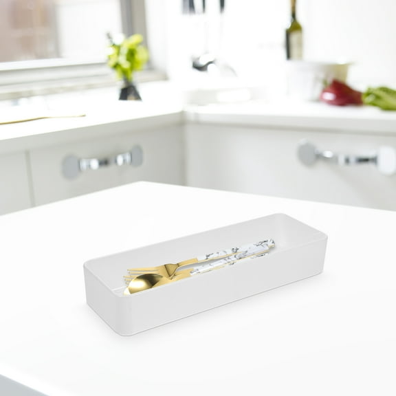 CIMAXIC 2Pcs Divided Plastic Silverware Organizer Box White for Kitchen Drawer Use