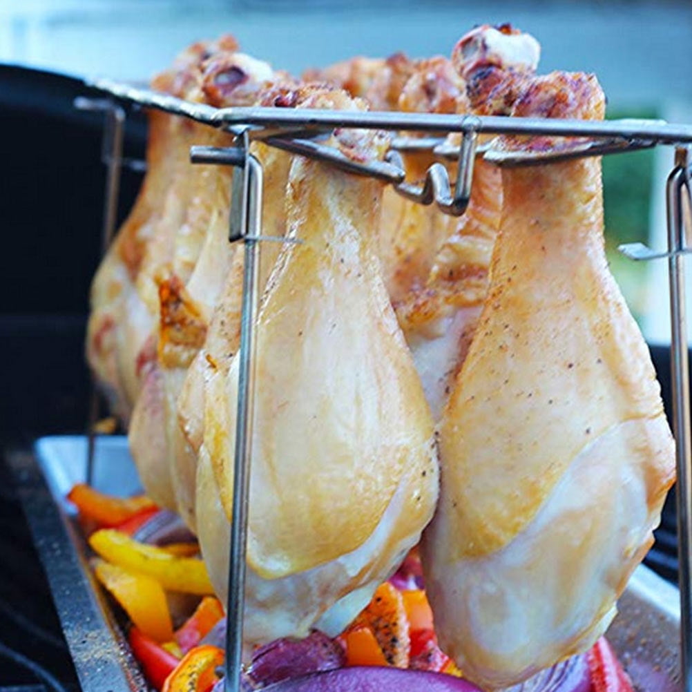 CIMAXIC 2-Pack Foldable Stainless Steel BBQ Chicken Leg Racks for ...