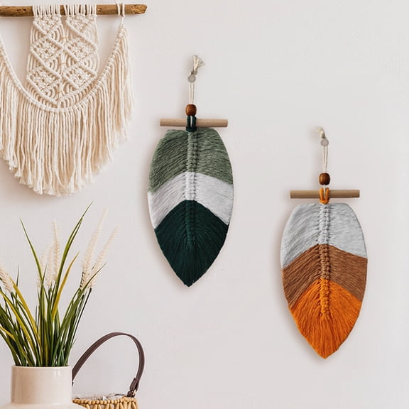 CIMAXIC 2Pcs Woven Leaf Tapestry Macrame Wall Art to Enhance Warmth in Farmhouse Rustic Or Modern Spaces