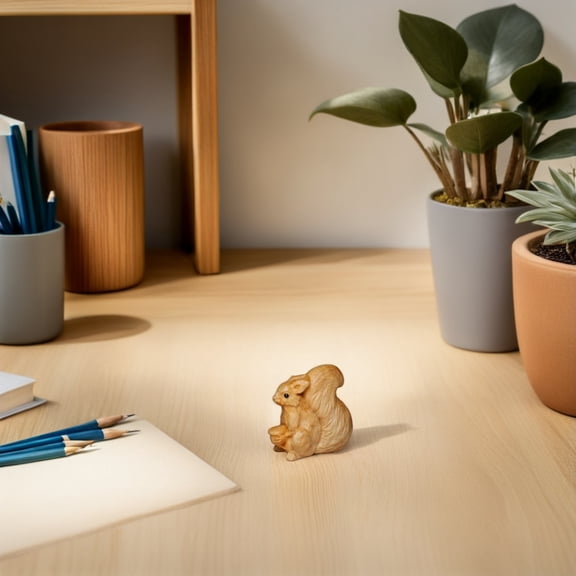 CIMAXIC 2pcs Hand Carved Wooden Squirrel Figurine Small Animal Statue
