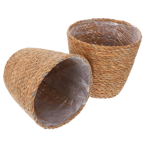 CIMAXIC 2Pcs Brown Seagrass Basket Woven Flower Pot Covers for Home Decoration